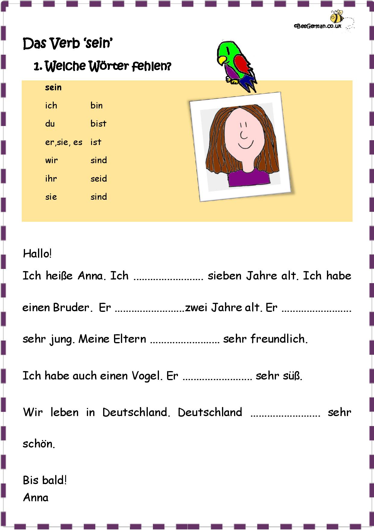 German worksheets for Kids - Printouts - BeeGerman