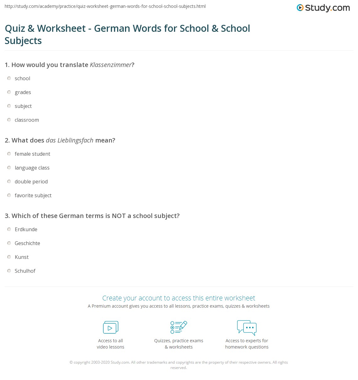 german worksheet for high school