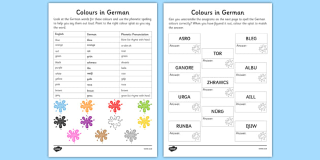German Colours Worksheet - Resources - German - Twinkl