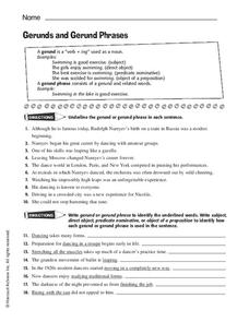 Gerunds and Gerund Phrases Worksheet for 6th - 10th Grade | Lesson ...