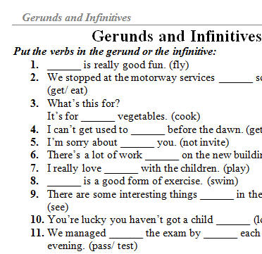 gerunds and infinitives worksheet