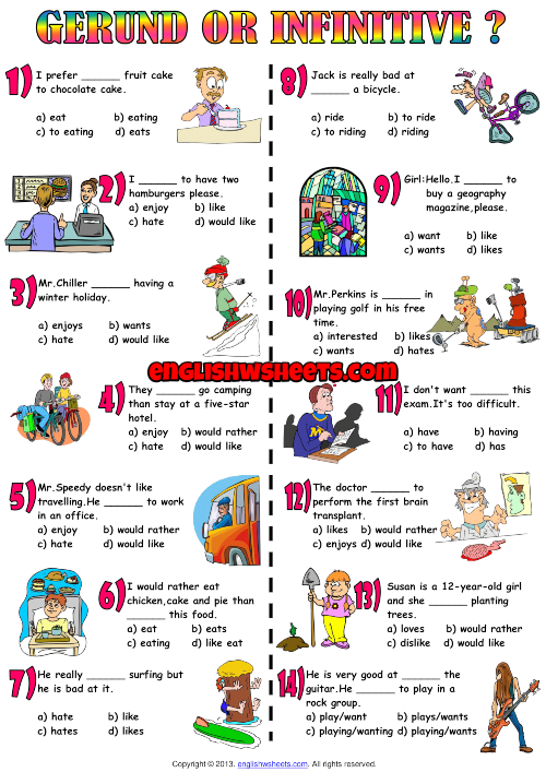 Gerund Or Infinitive Multiple Choice ESL Worksheet