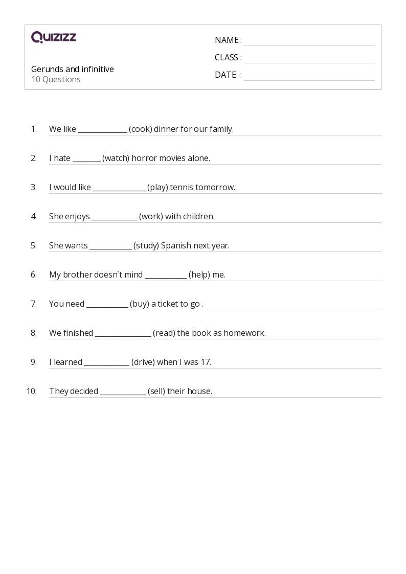 50+ Gerunds worksheets for 3rd Class on Quizizz | Free &  Printable