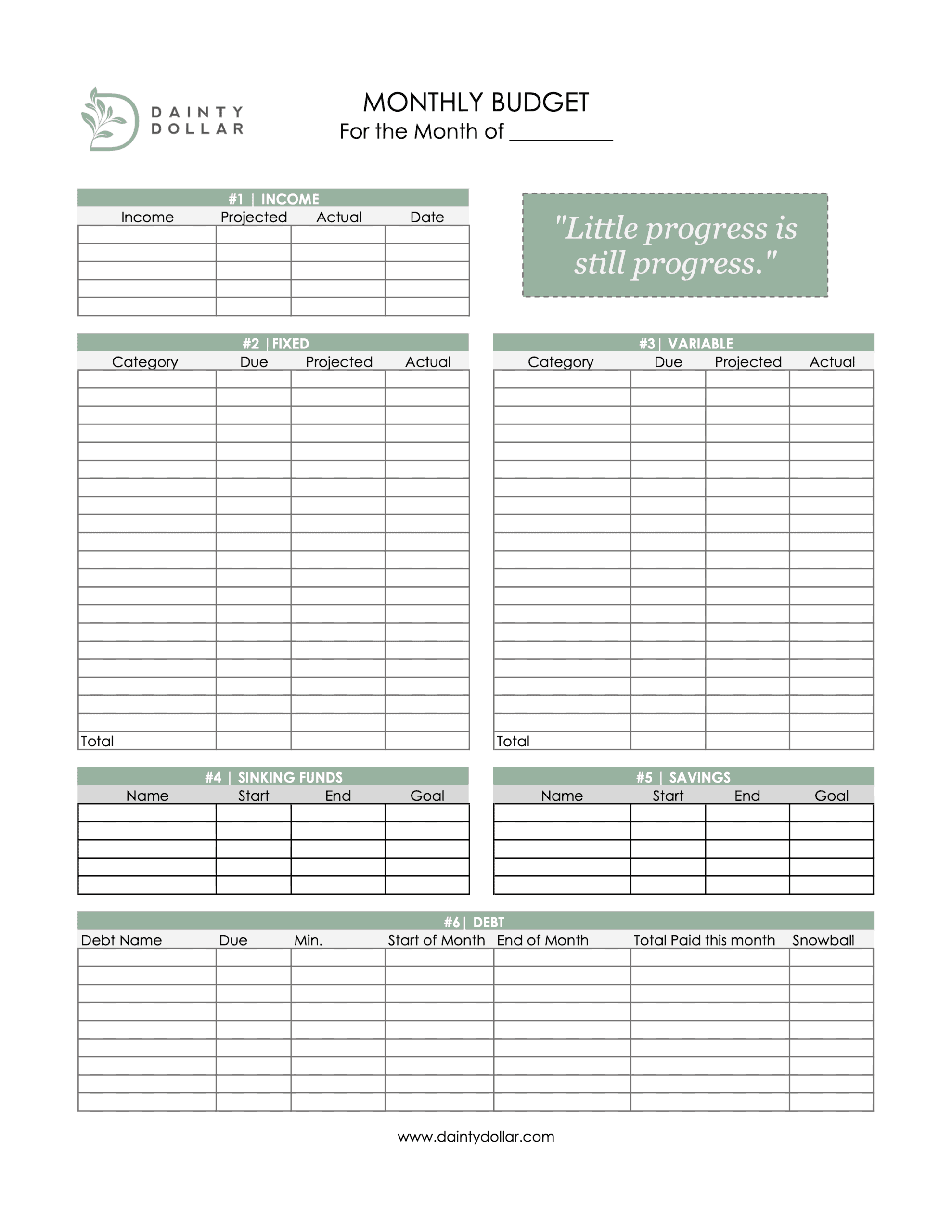 Monthly Budget Template - Dainty Dollar