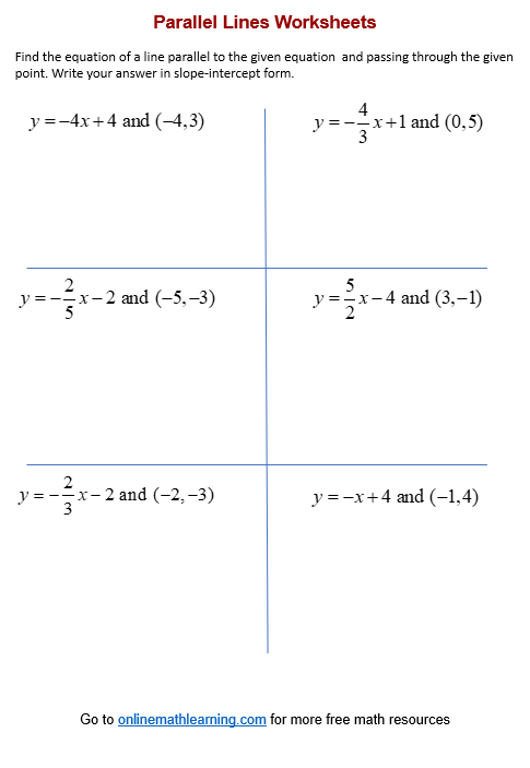 Parallel Lines Worksheets (printable, online, answers, examples)