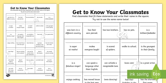Get to Know Your Classmates Worksheet (Lehrer gemacht)