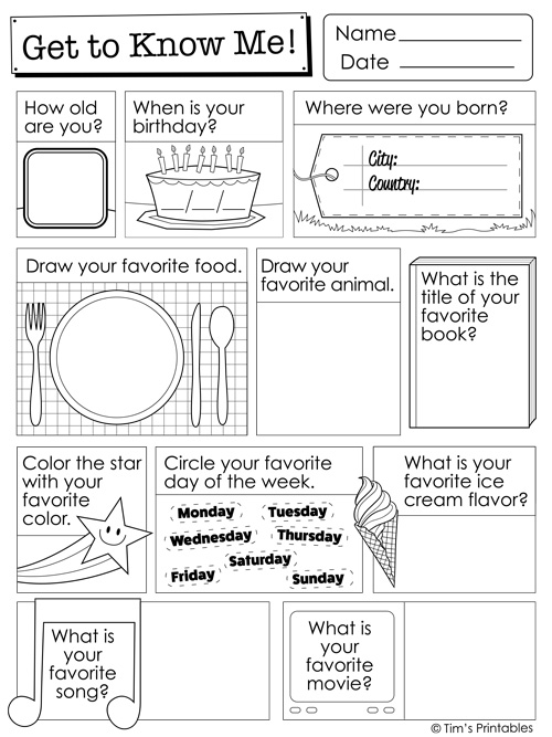 Get to Know Me Questions Packet - Tims Printables
