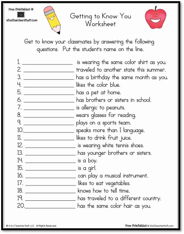 getting to know you worksheet for kids