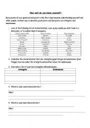 getting to know yourself worksheet