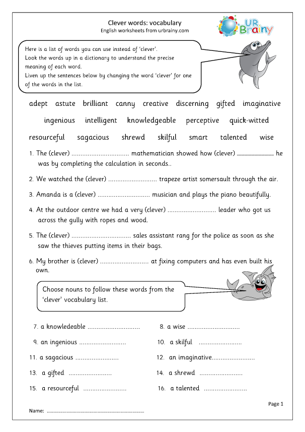 gifted vocabulary worksheet