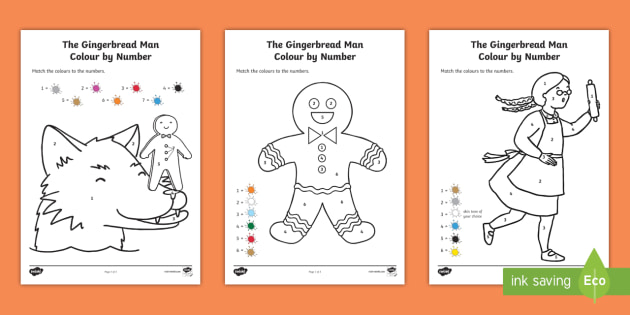 The Gingerbread Man Colour by Number Worksheets - Twinkl