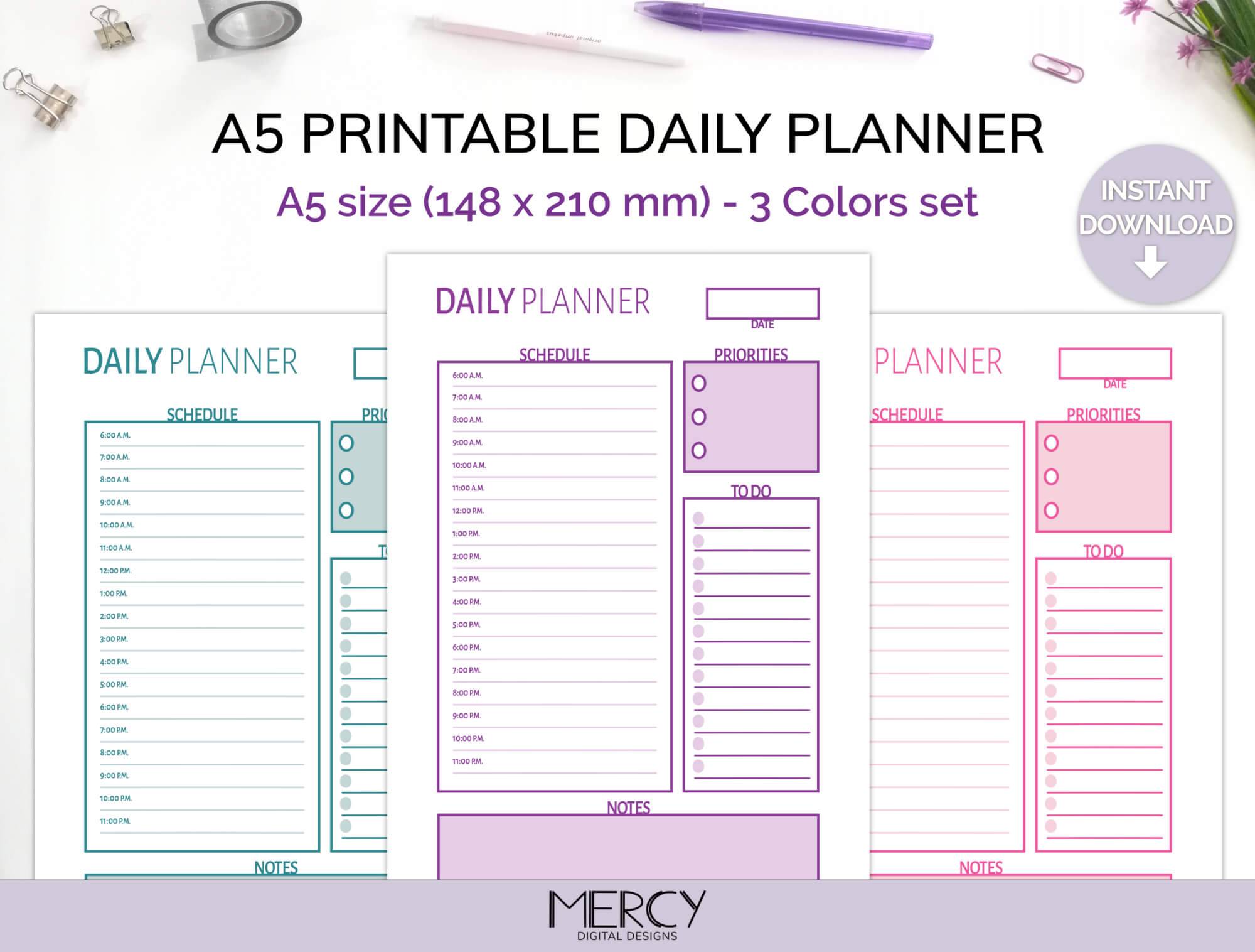 girly daily planner printable