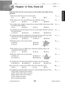 Geometry Glencoe Chapter 13 Test Worksheet for 8th - 12th Grade ...