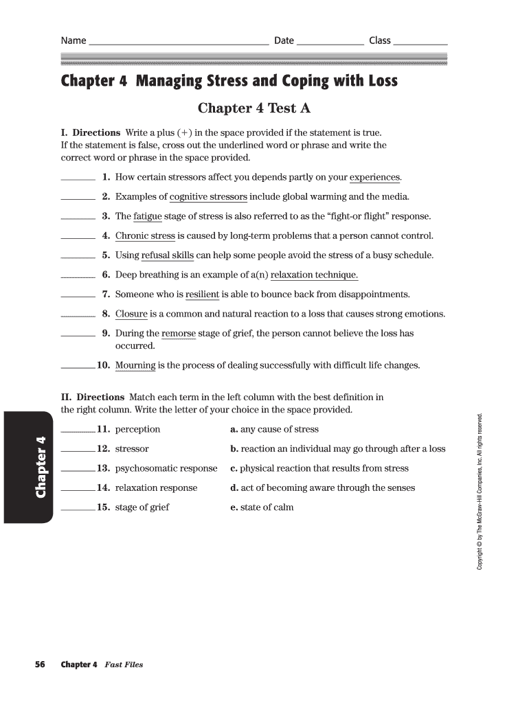 glencoe health worksheet