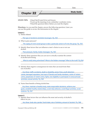 glencoe health worksheet