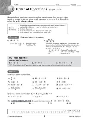 glencoe mcgraw hill algebra 1 answers worksheet