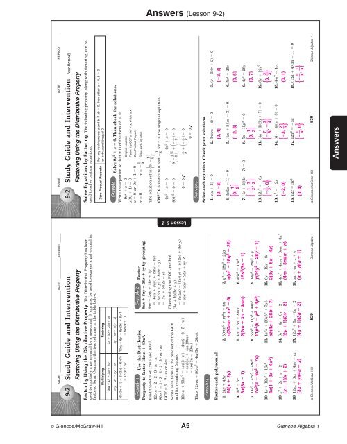 answers to 9.2 and 9.3 packet