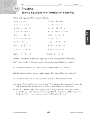Glencoe Pre Algebra Workbook Answer Key Pdf - Fill Online ...