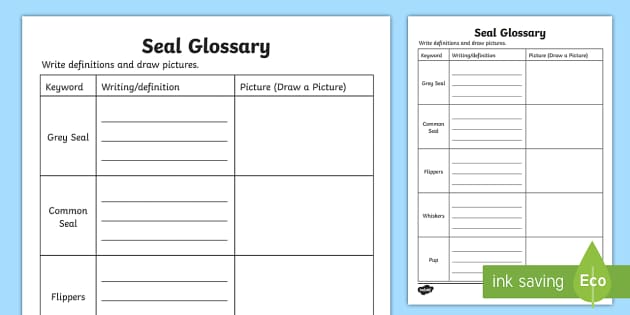 Seal Glossary Worksheet / Worksheets - NI (teacher made)