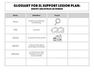 Glossary: Identify and Develop an Opinion | Worksheet 