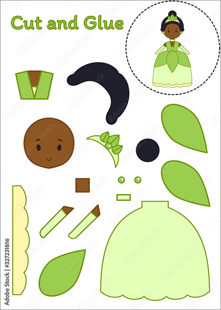 Cut and Glue Worksheet - Princess and the Frog Stock-Vektorgrafik ...
