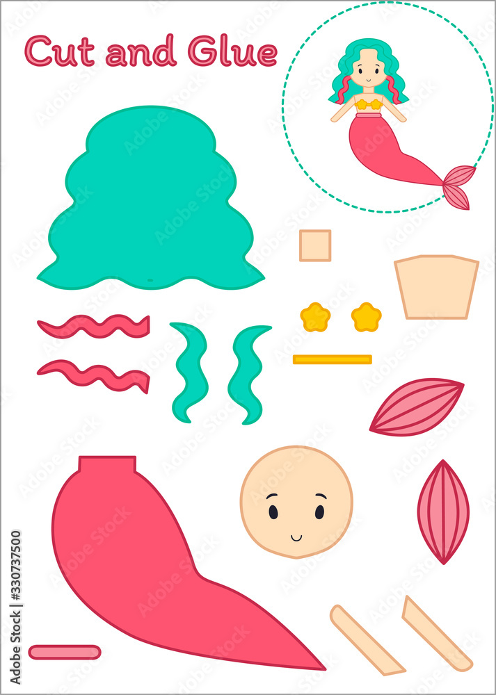 Cut and Glue Worksheet - Mermaid Stock-Vektorgrafik | Adobe Stock