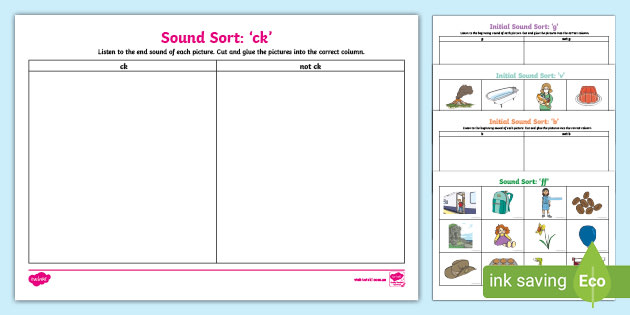 Sound Sort, Cut and Glue Worksheet (teacher made) - Twinkl