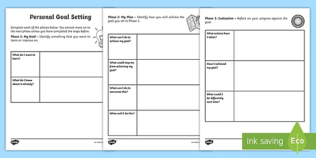 Personal Goal Setting Template Activity Sheet (teacher made)