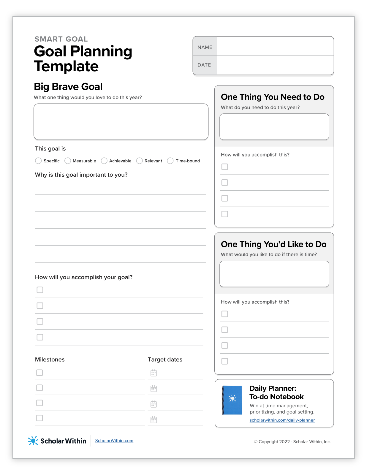 Goal Planning for the New School Year - Printable Template