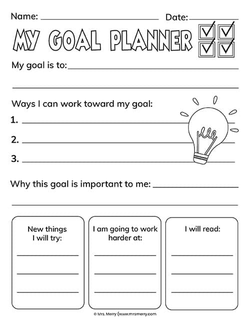 Free Printable Goal Setting Worksheets for Kids | Mrs. Merry
