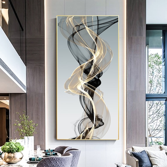 Print Canvas Gold Black Abstract Swirls Ribbon, Framed Printable ...