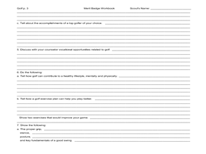 Boy Scout Merit Badge: Golf Worksheet for 8th Grade | Lesson Planet