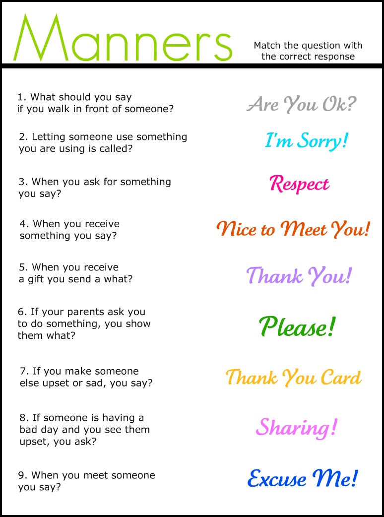 good manners for kids worksheet
