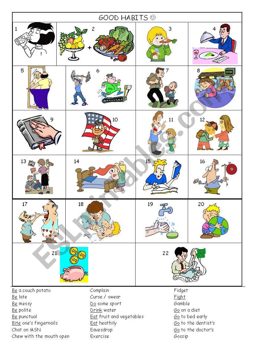 Good habits - bad habits vocabulary worksheet - ESL worksheet by ...