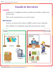 goods and services worksheet 2nd grade
