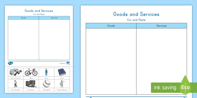 Goods and Services Cut and Paste Activity for K-2nd Grade