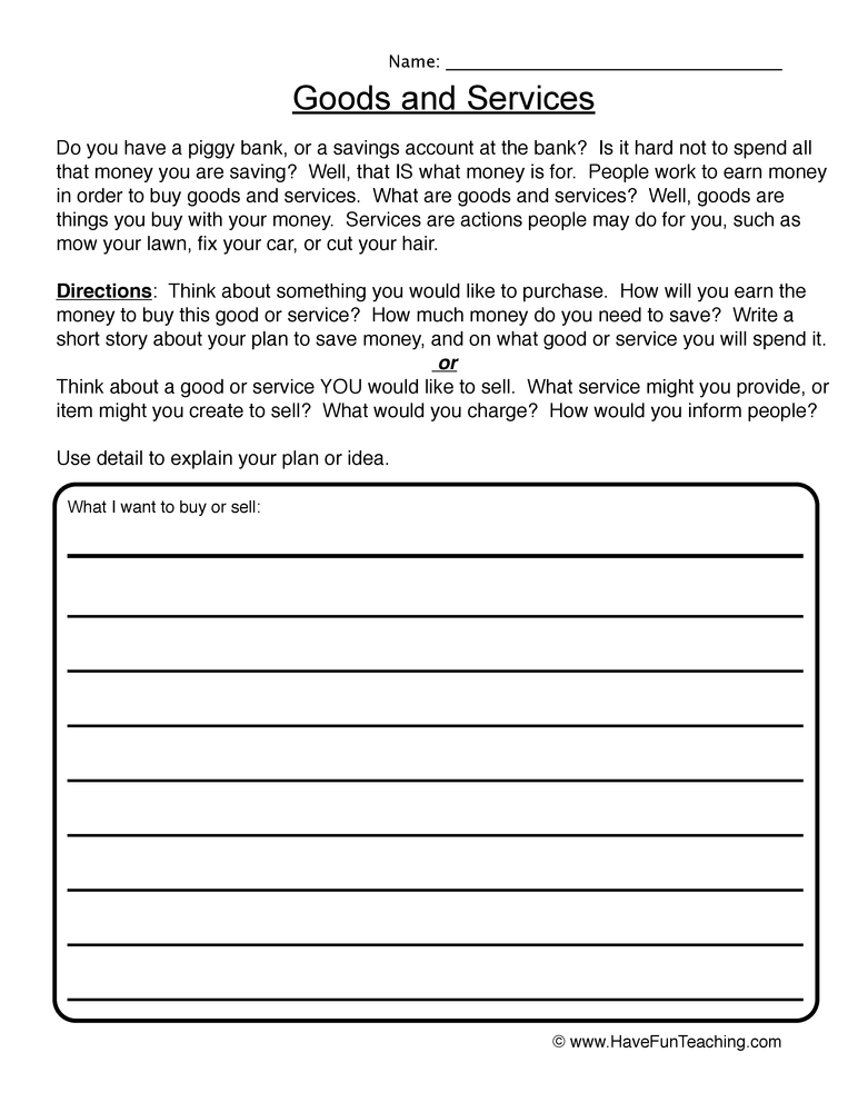 goods and services worksheet