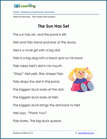 The Sun has Set - Grade 1 Childrens Fable | Worsheets library