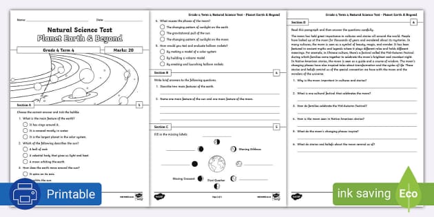 Natural Science Grade 4 Term 4 Test Papers - Earth and Space