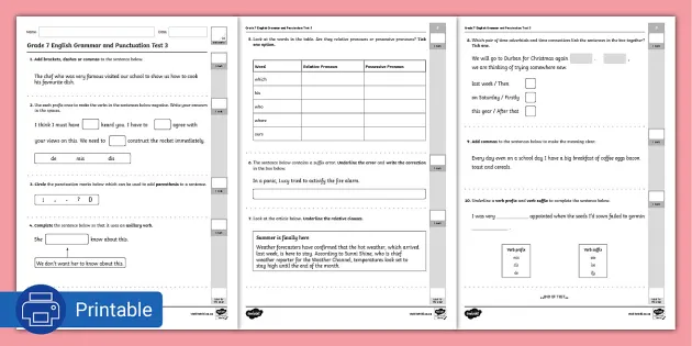 gr 7 english worksheet