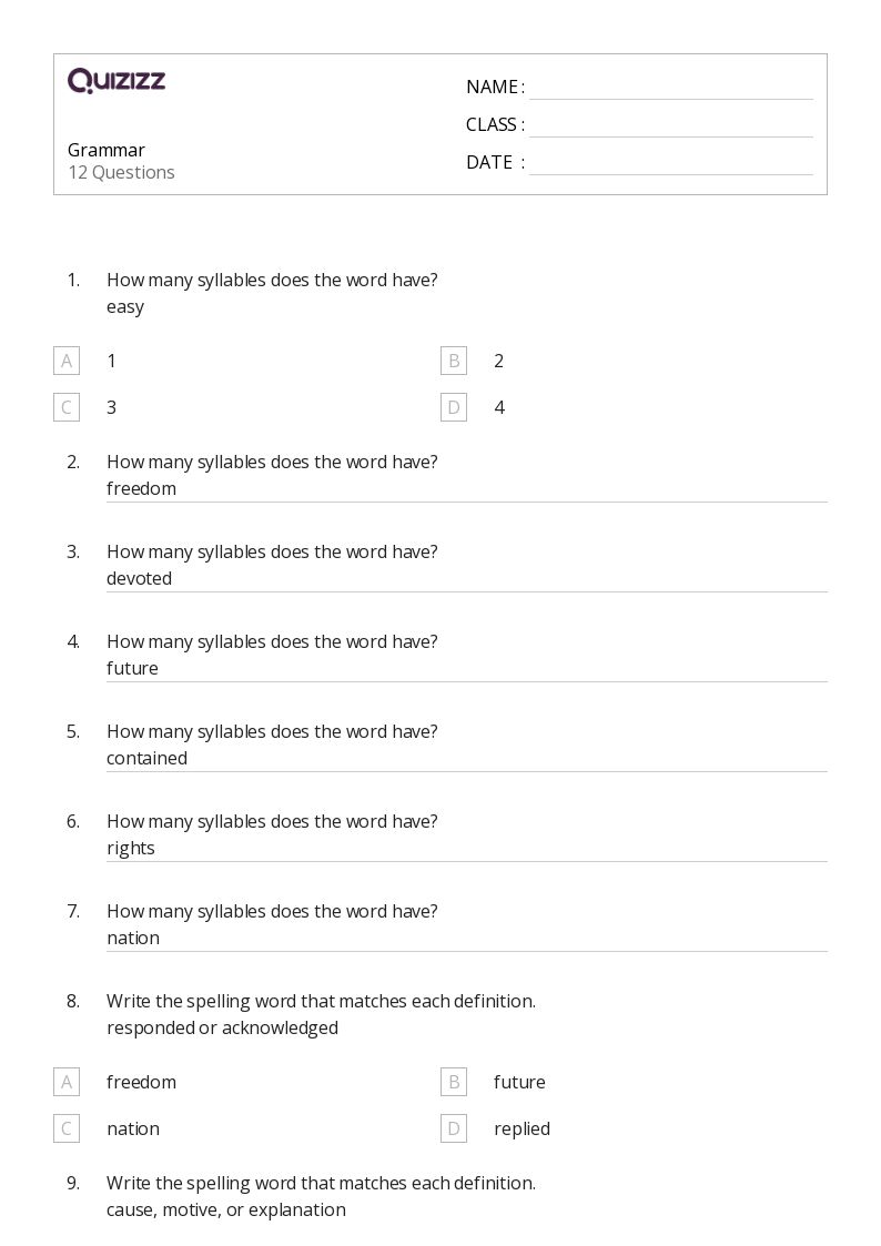 50+ Grammar worksheets for 1st Grade on Quizizz | Free & Printable ...