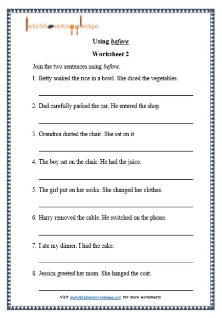 Grade 1 Grammar: Using “before” printable worksheets - Lets Share ...