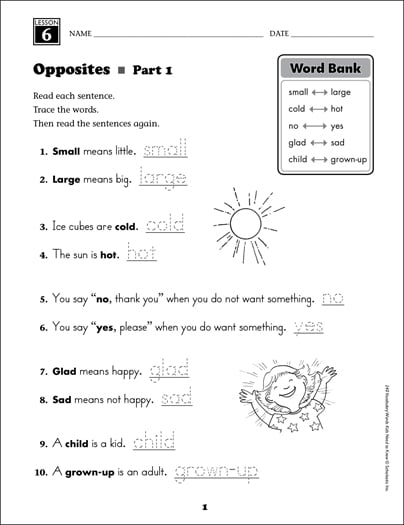 Opposites (Puzzle &  Activities): Grade 1 Vocabulary | Printable ...