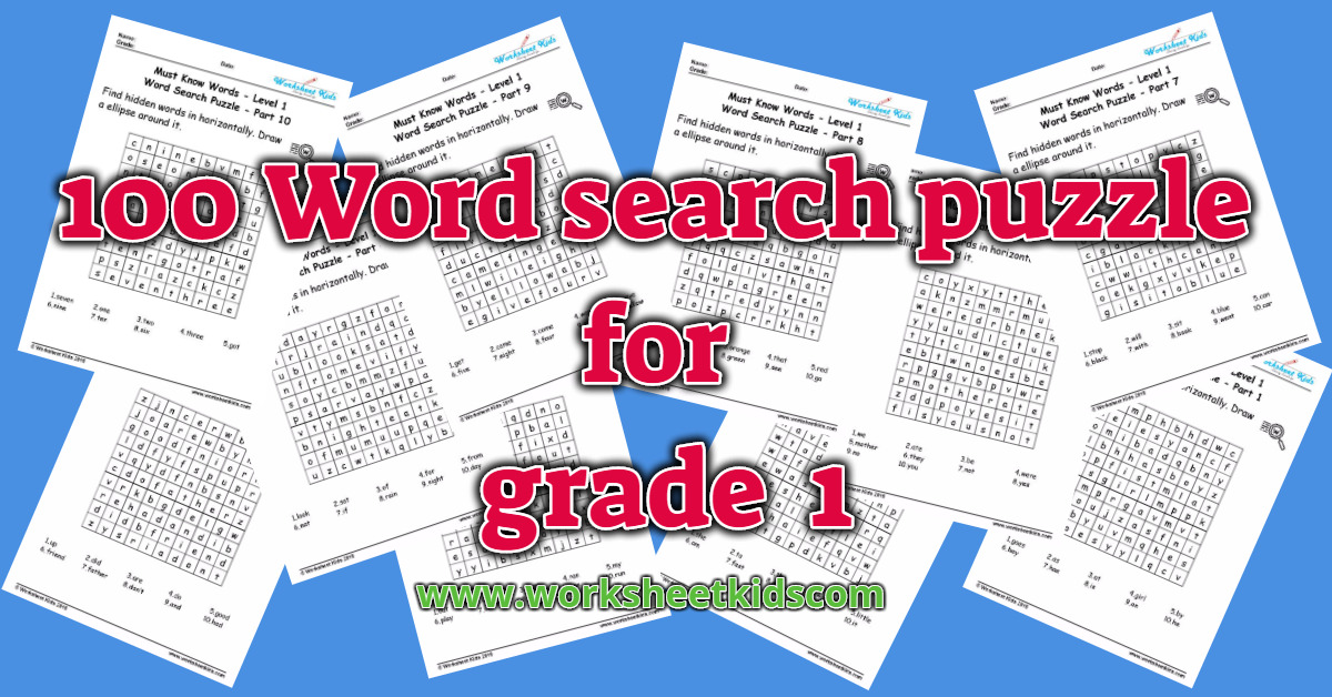 Word search puzzle: 100 Must know words for 1st grade - Free printable