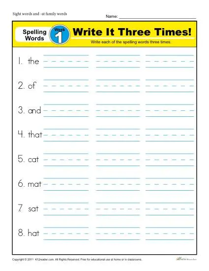 First Grade Spelling Words List - Week 1 | K12reader