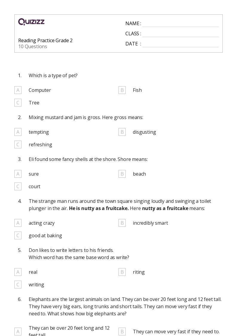 50+ Reading worksheets for 2nd Grade on Quizizz | Free &  Printable
