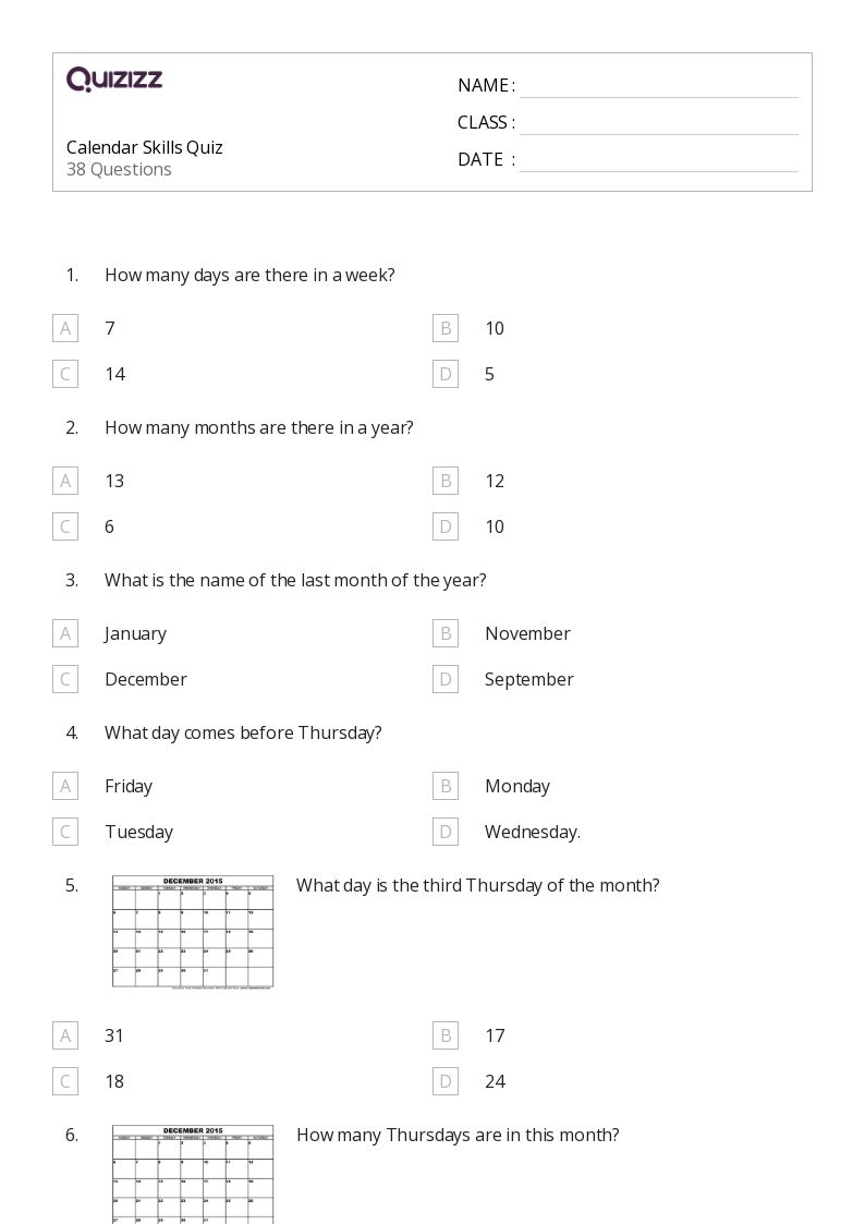 50+ Days, Weeks, and Months on a Calendar worksheets for 2nd Grade ...