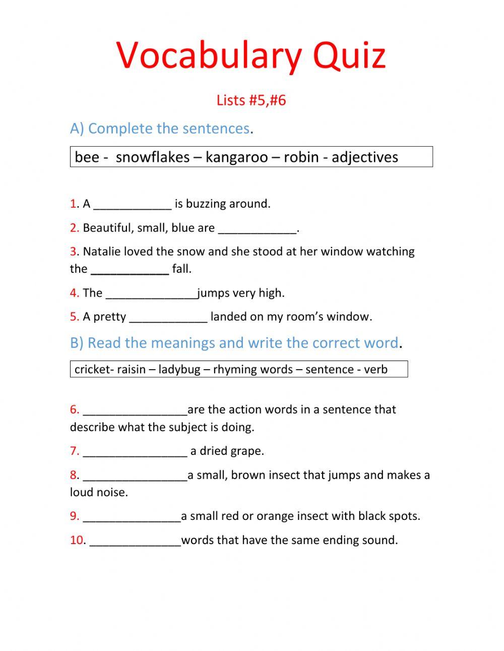 Grade 3 Vocabulary Worksheet Worksheets Library