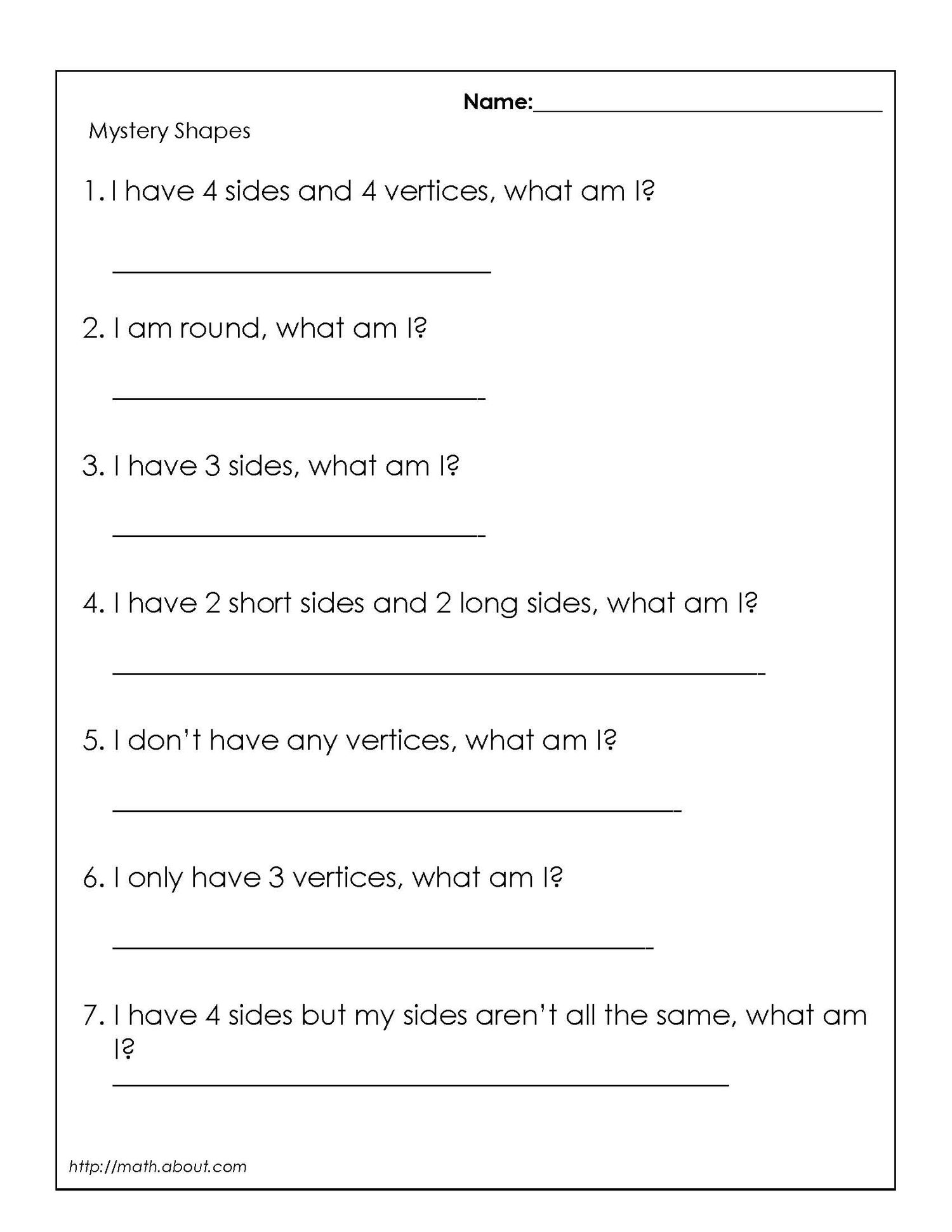 Geometry Worksheets for Students in 1st Grade