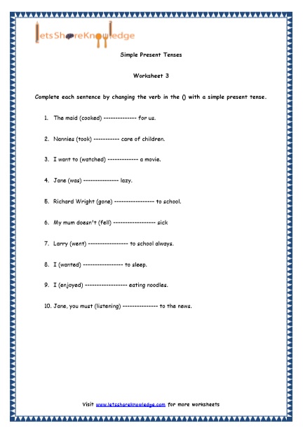 Grade 4 English Resources Printable Worksheets Topic: Simple ...